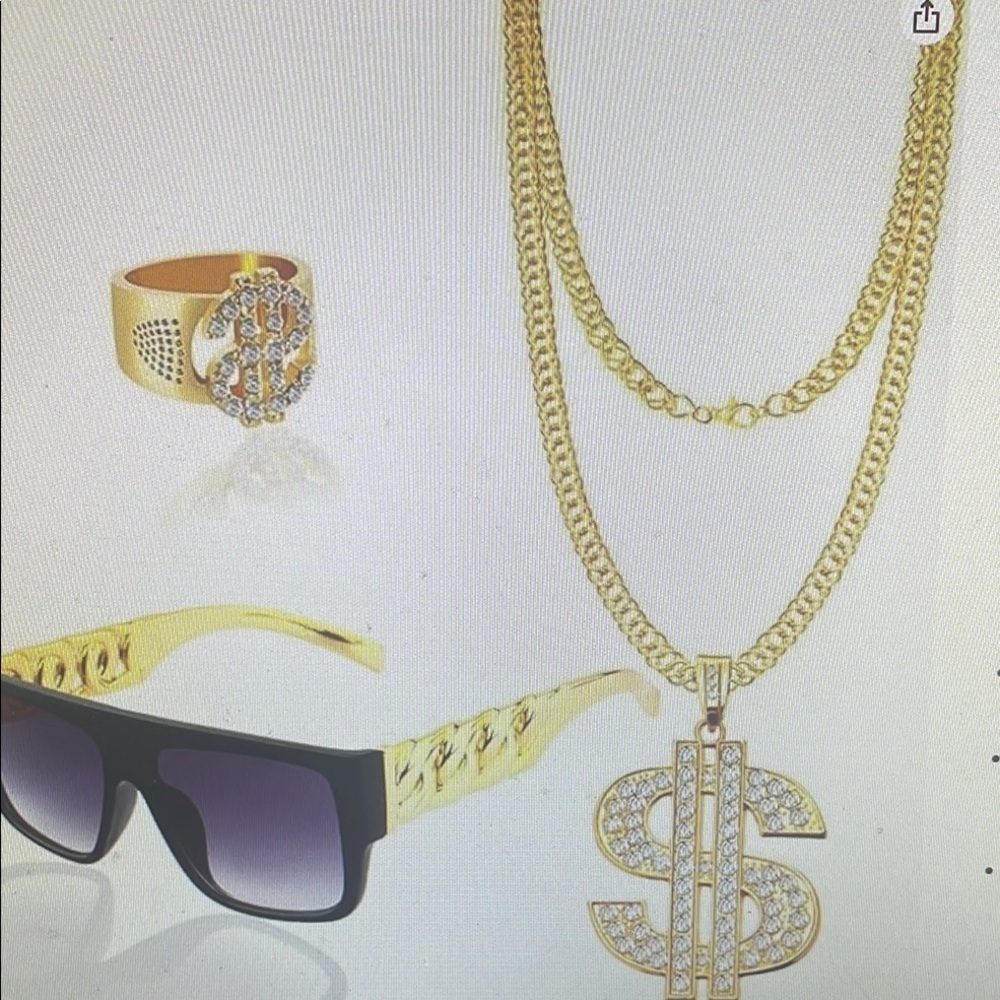 Gold Dollar Sign Necklace and Ring Set